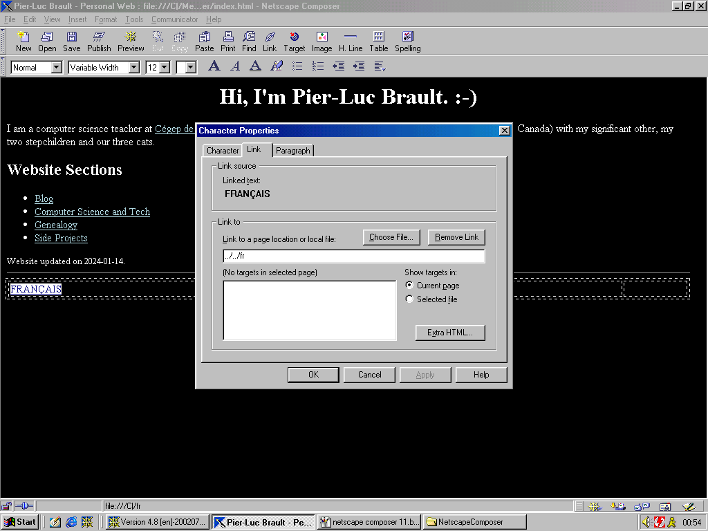 Link property with added ../.. in Netscape Composer