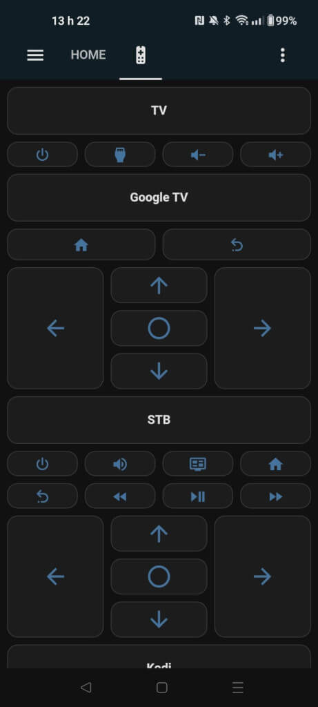 Screenshot of my remote control interface in Home Assistant