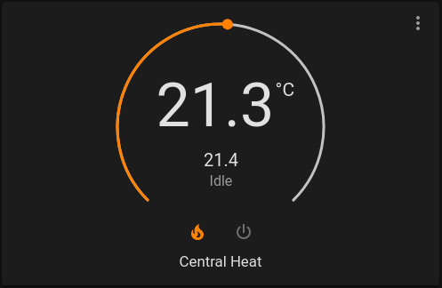 Screenshot of the thermostat dashboard card in Home Assistant