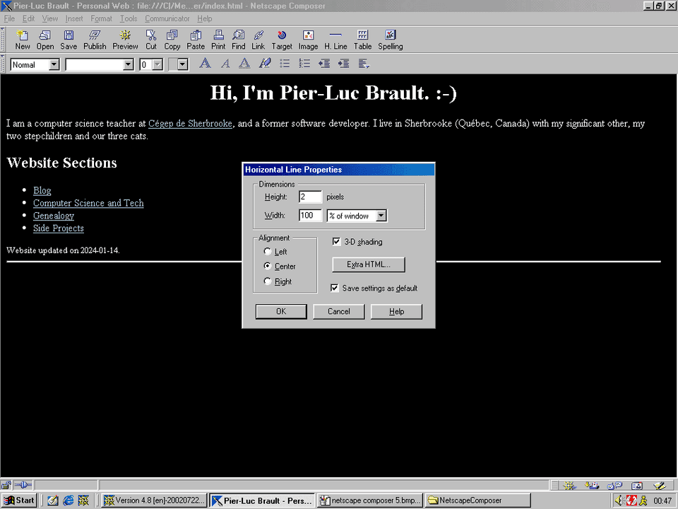 Adding a horizontal line in Netscape Composer